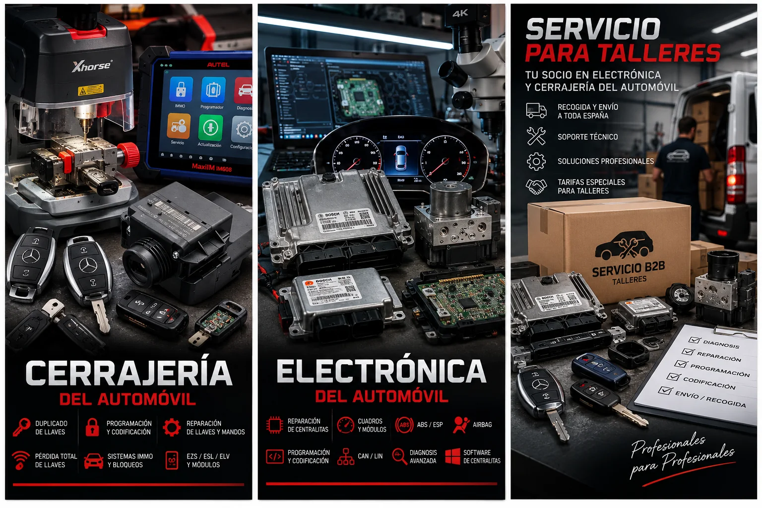 Servicio profesional de electrónica, llaves y módulos para talleres